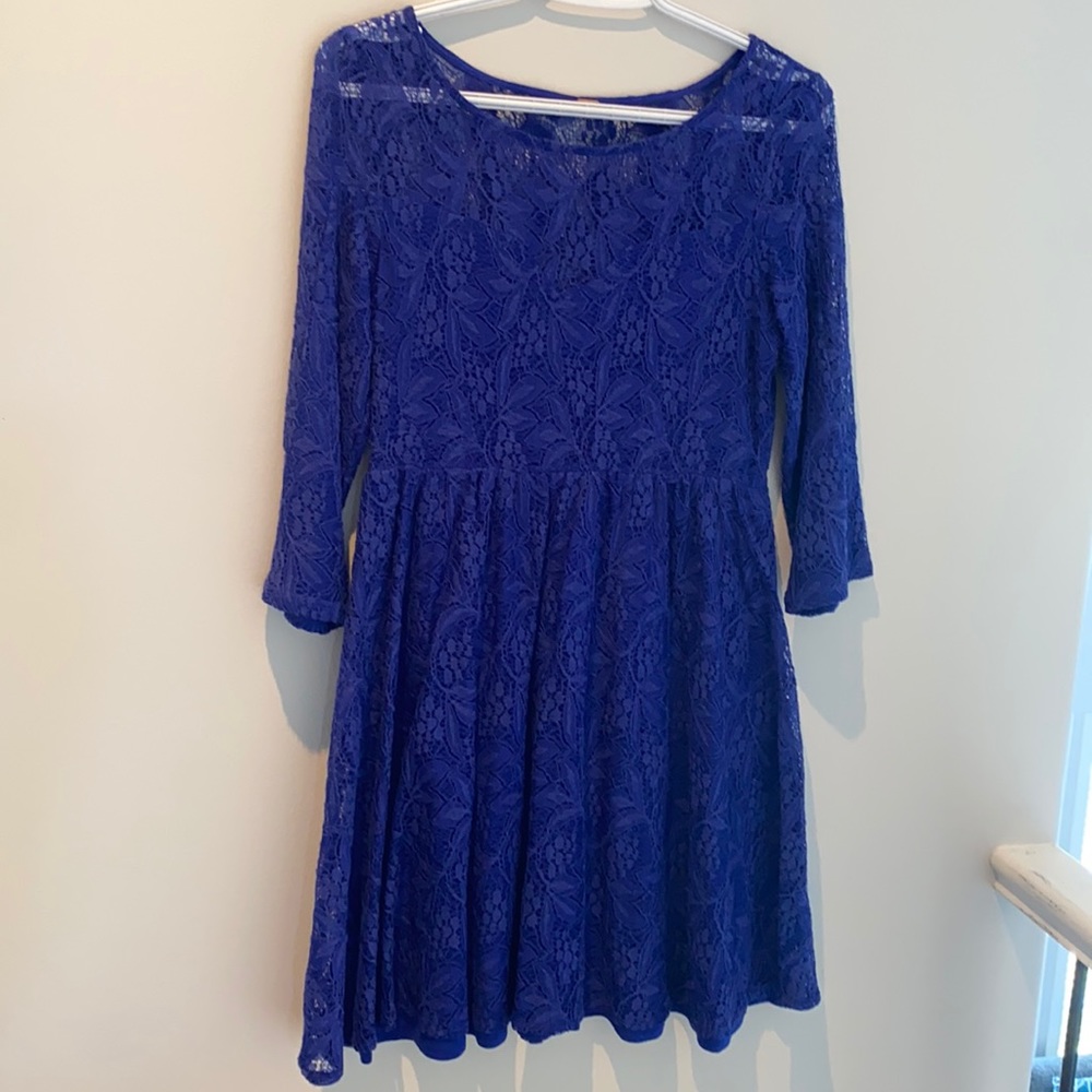 Blue lace party dress. Fully lined. Like new